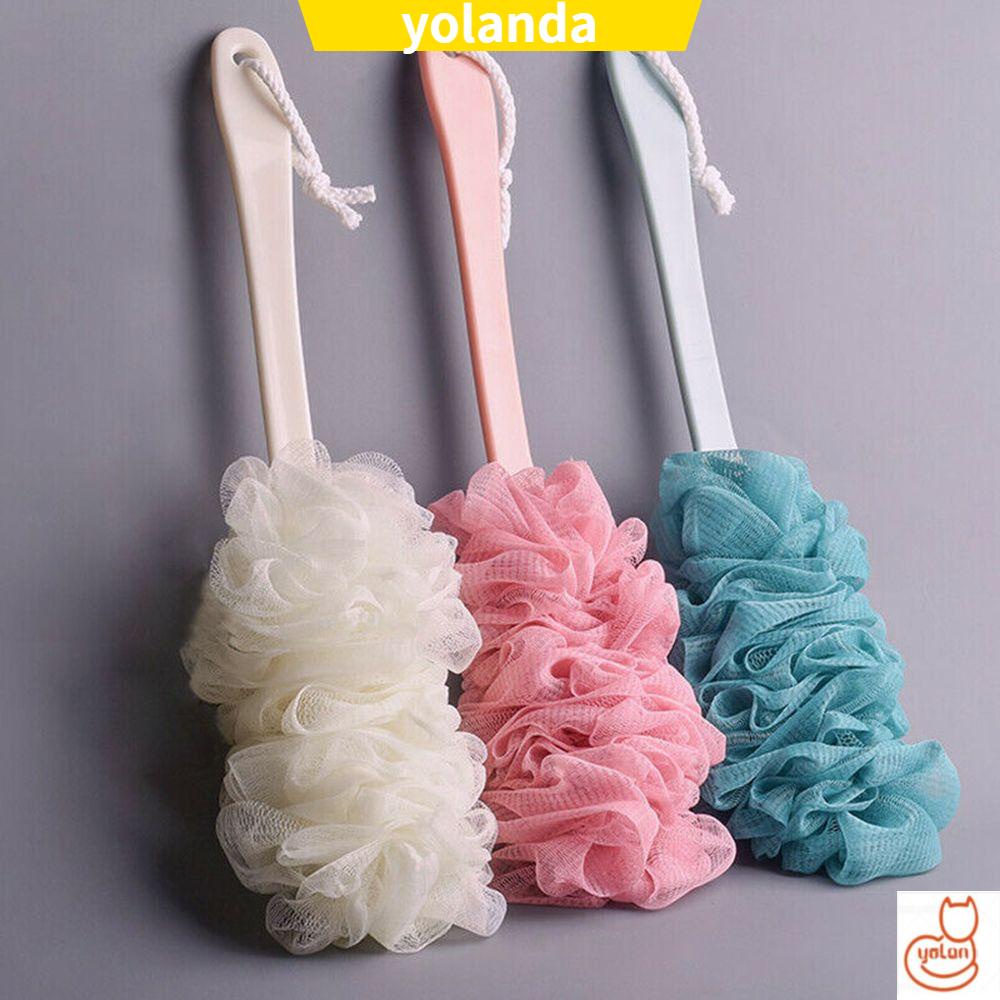 Bông tắm kỳ lưng tắm rửa tẩy tế bào chết toàn thân tay cầm dài làm từ lưới mềm có dây treo cho nhà tắm