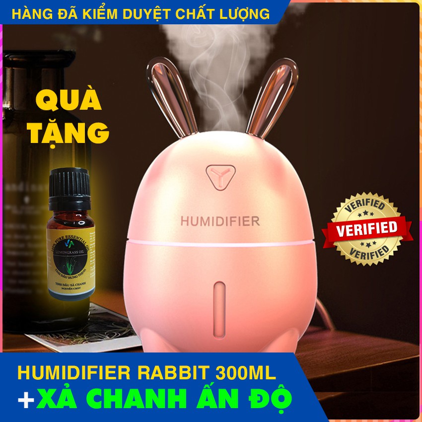 [MẪU HOT 2021] Máy tạo độ ẩm Humidifier Rabbit 300ml - Có đèn LED, siêu êm, khuếch tán tinh dầu liên tục 8 giờ - KOOFOX