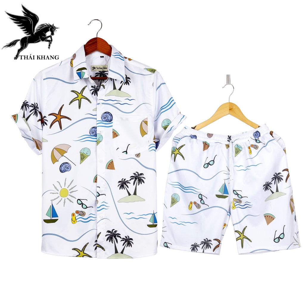 Set đồ đi biển họa tiết THÁI KHANG vải lụa mềm không nhăn co dãn BD3D11