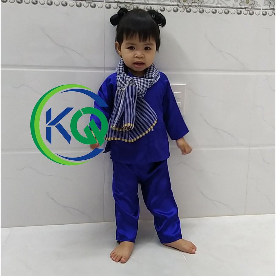 Bộ quần áo Trẻ Em - quần áo Bà Ba truyền thống Nam Bộ - màu Xanh trơn - Vải Phi Bóng