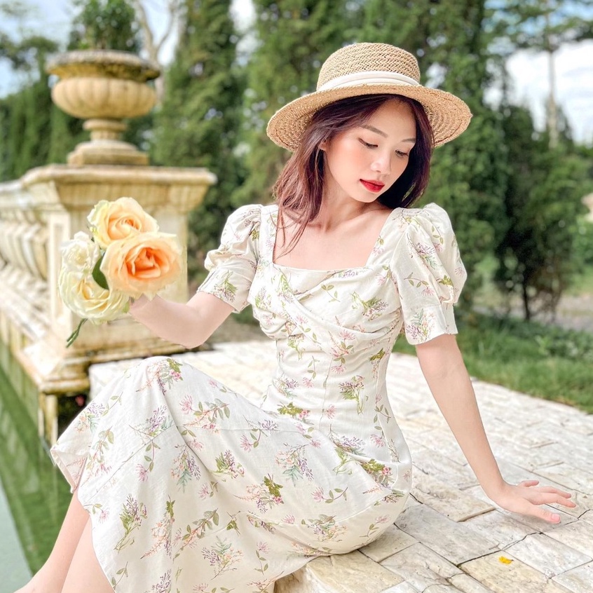 Đầm LAUREL - Đầm dài cổ vuông xoắn ngực