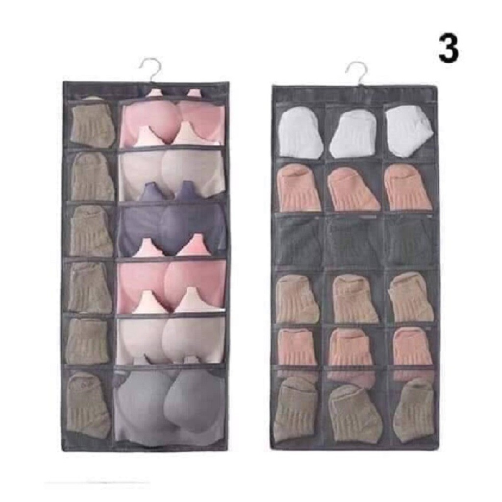 Túi Treo Đồ Lót, Tất Vớ 2 Mặt Nhiều Ngăn Có Móc Treo, Túi Treo Đồ Nhiều Ngăn