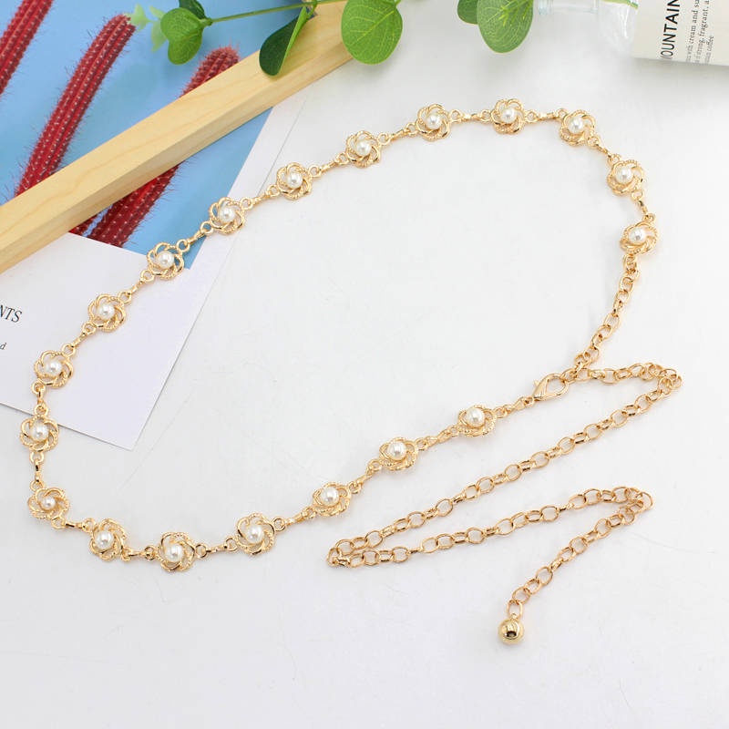 Vòng eo 。 Thắt lưng đính ngọc trai kim loại tinh tế thời trang Hàn Quốc cho nữ