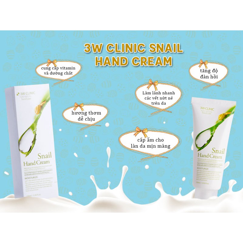 Kem Dưỡng Da Tay Ốc Sên 3W Clinic Snail Hand Cream 100ml