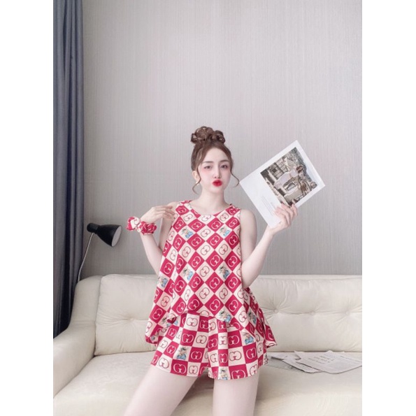 [ Kèm buộc tóc xinh] Bộ lụa cao cấp mẫu mới nhất hoạ tiết xinh xắn | BigBuy360 - bigbuy360.vn