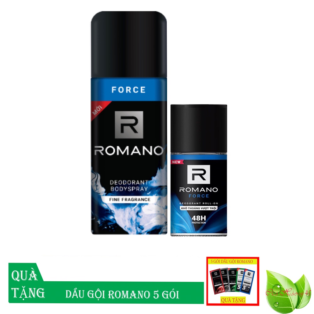 Romano: Combo Xịt và lăn ngăn mùi toàn thân cho Nam Romano Force+Tặng kèm 5 gói dầu gội