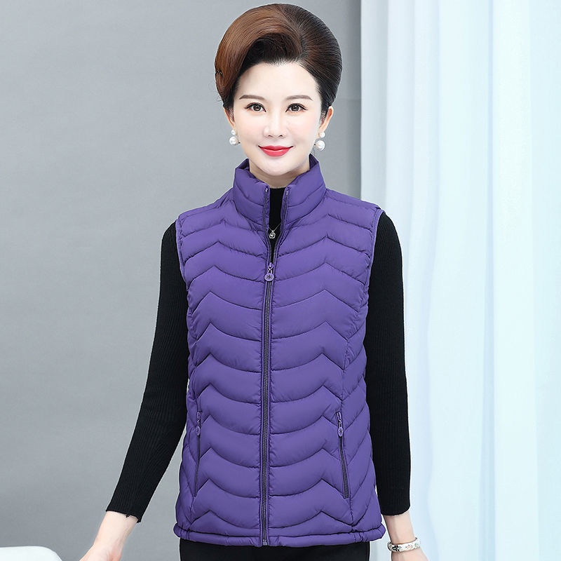 Phụ nữ trung niên và cao tuổi mùa thu đông phong cách mới của xuống áo khoác cotton vest mẹ mặc ghi lê