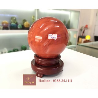 Quả Cầu Phong Thủy Đá Thủy Tinh Núi Lửa Đỏ 12.7cm