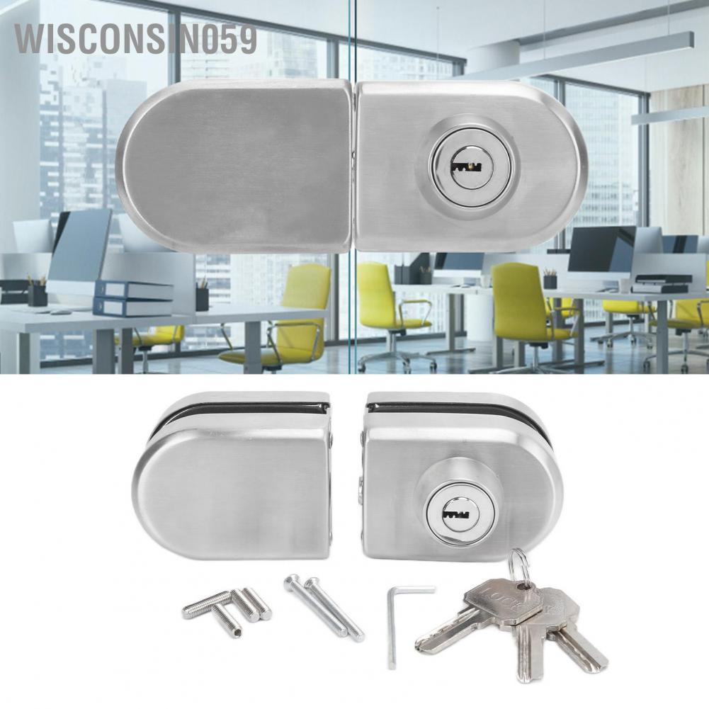 Wisconsin059 Double Door Push Sliding Access Control Office Glass Lock Stainless Steel with 3 Keys