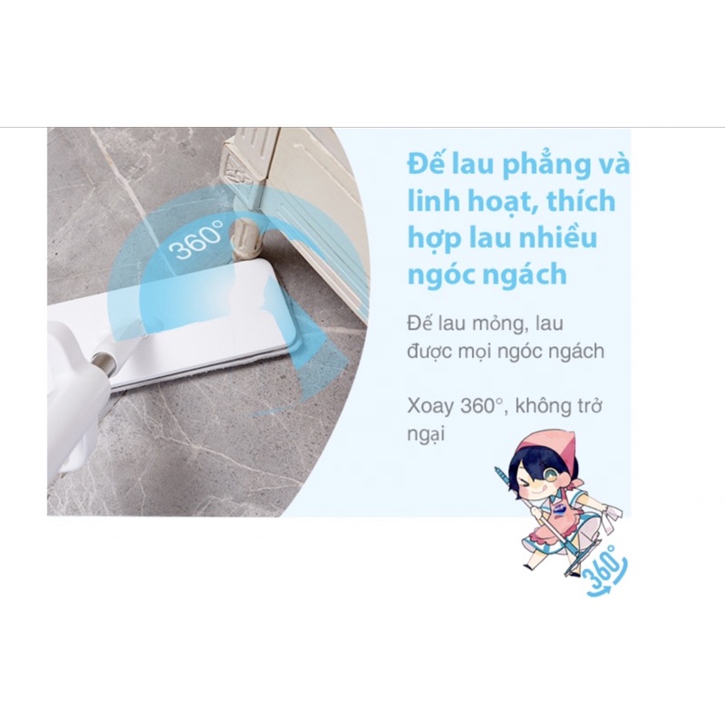 Cây lau nhà tự vắt MyJae phẳng sợi fiber xoay 360 độ thông minh lau sạch nhanh khô - hàng chính hãng