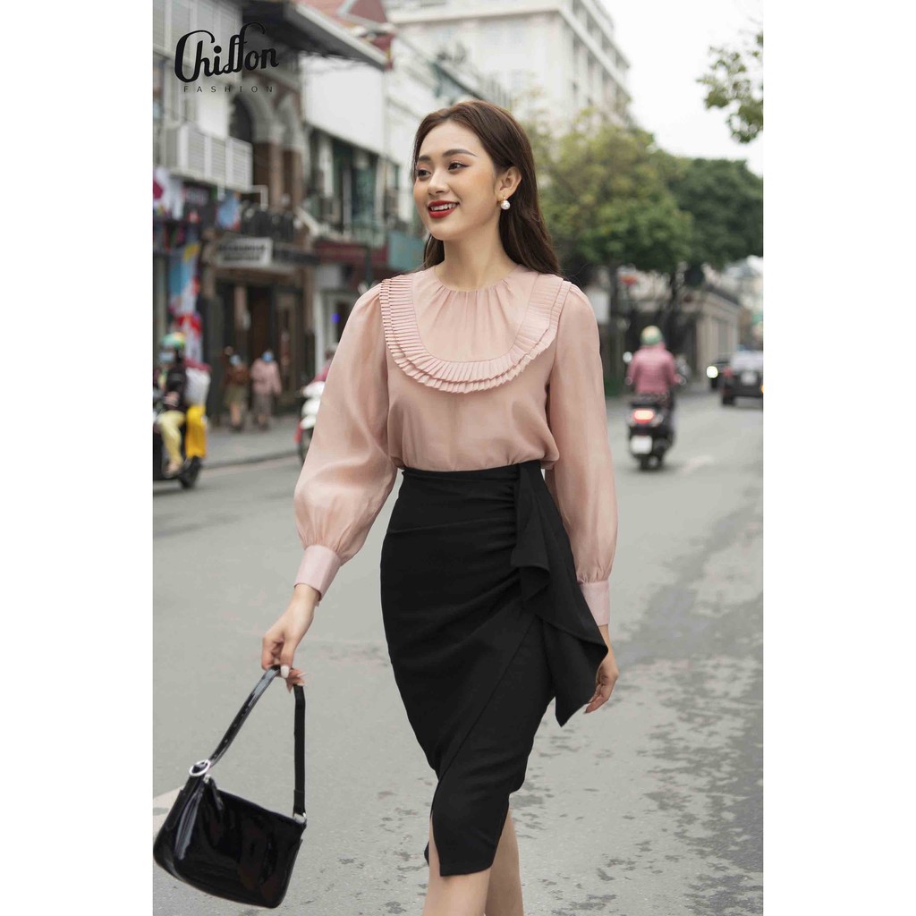 [Mã INCU50 giảm 50k đơn 250k] Chiffon_Chân váy bút chì công sở xẻ vạt bèo, thiết kế lạ, dễ phối đồ, có độ co giãn nhẹ