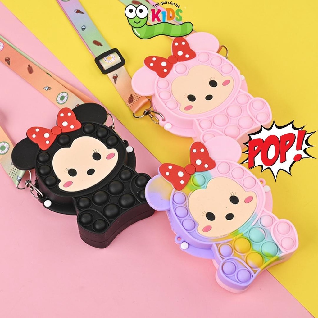 Túi POPIT Micky đeo chéo cho bé chất liệu silicon bóp bong bóng giảm căng thẳng & giải trí - TÚI MICKY 1