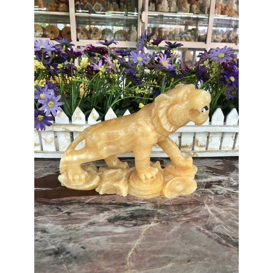 Tượng con Cọp, Hổ giáp, tuổi Dần phong thủy đá ngọc hoàng long trang trí phòng khách, bàn làm việc - Dài 20 cm