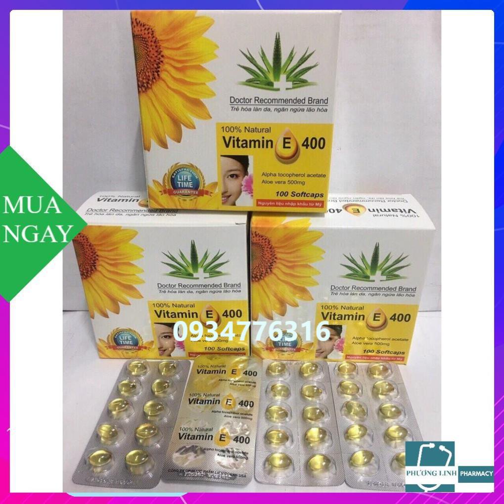 Vitamin E400 kèm Tinh chất Nha Đam - Giúp sáng và đẹp da (Hộp 100 viên)