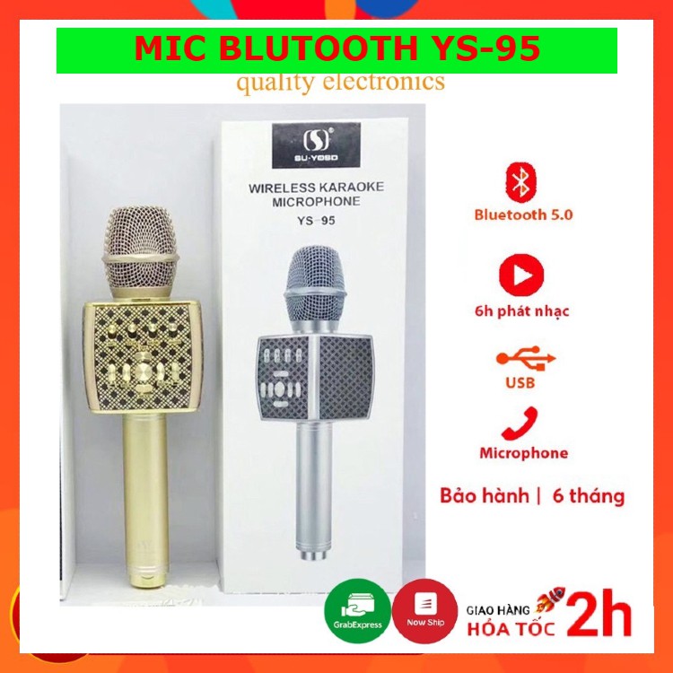 Mic Karaoke YS95 Cao Cấp ⚡FREE SHIP⚡ Micro Blutooth YS 95 Tích Hợp Loa Siêu Hay . Bảo Hành 12 Tháng