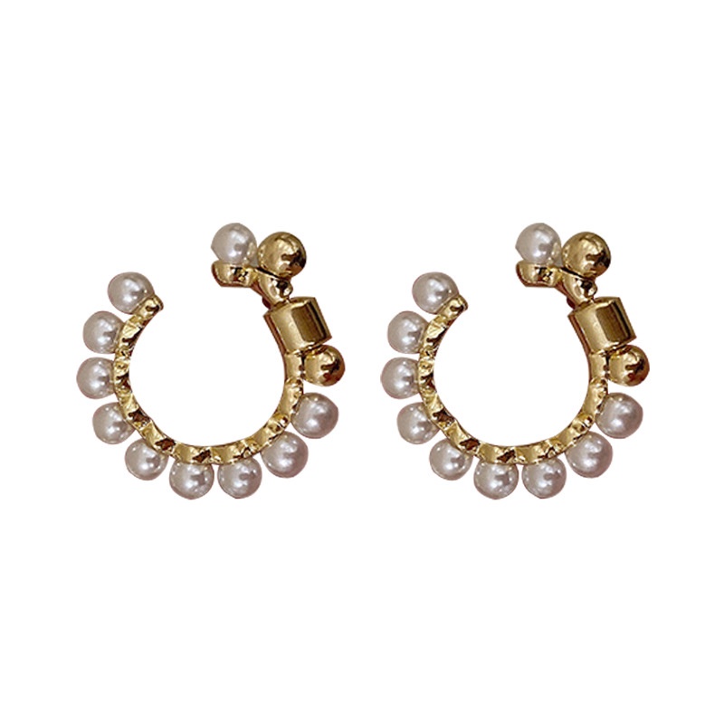 Bông tai bạc 925 hình chữ c đính ngọc trai nhân tạo đơn giản thời trang