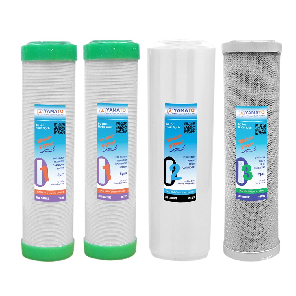 Bộ sản phẩm 4 lõi lọc (2 lõi lọc số 1 & 1 lõi lọc số 2 & 1 lõi lọc số 3) 10inch Yamato