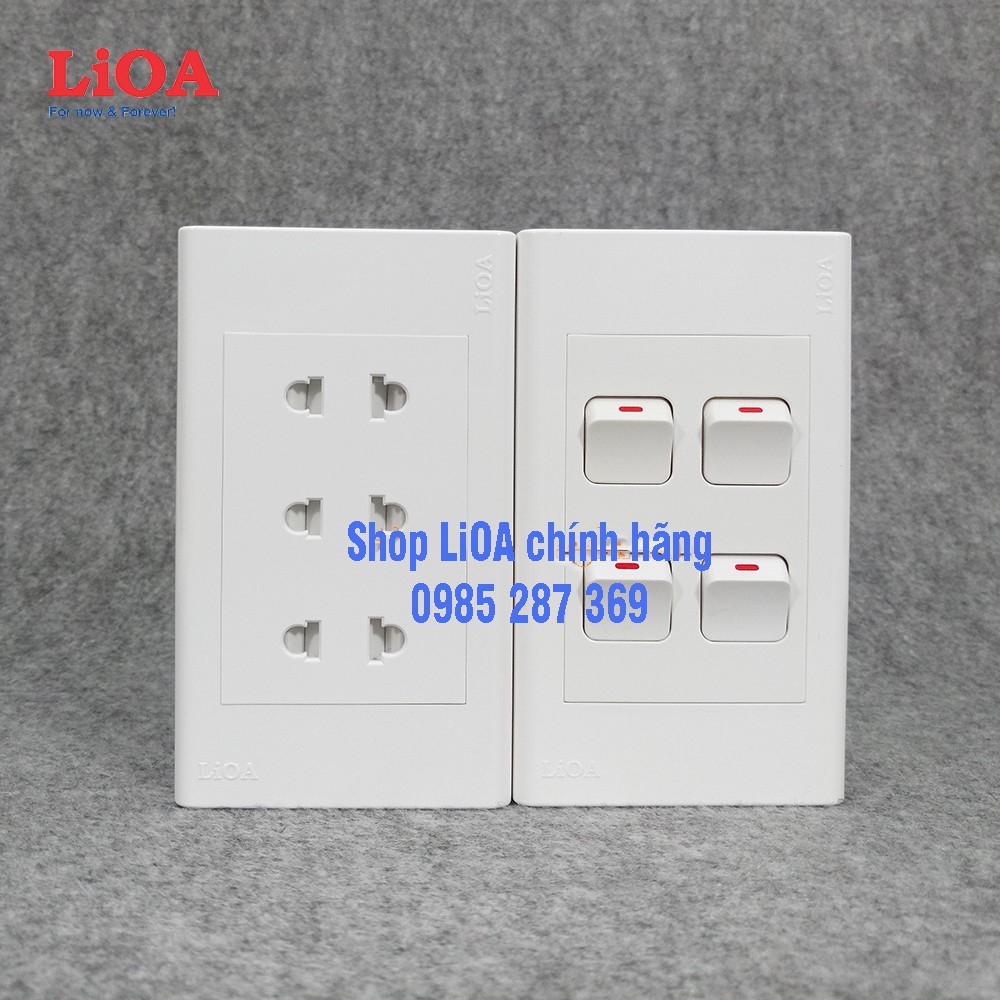 Combo ổ cắm điện ba 2 chấu LiOA 16A 3520W + 4 công tắc điện - Lắp nổi