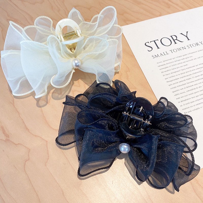 Kẹp Tóc Hình Nơ Đính Ngọc Trai Giả Phong Cách Hàn Quốc Xinh Xắn