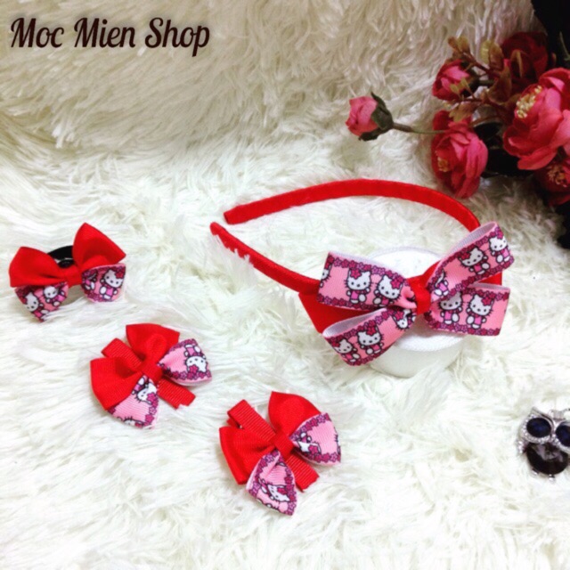 Set băng đô mèo kitty đỏ