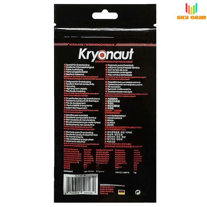 Keo tản nhiệt GẤU , Thermal Grizzly Kryonaut 1g ,thương hiệu Đức độ dẫn nhiệt 12.5W/m-k