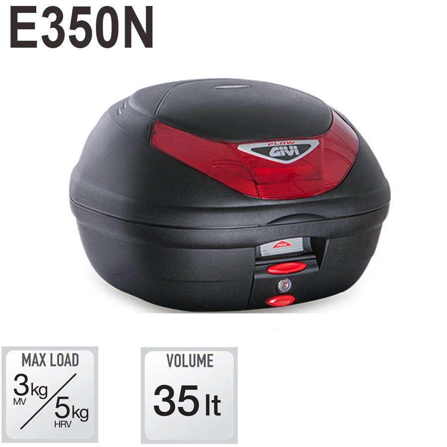 { CHÍNH HÃNG } Thùng đựng đồ xe máy Givi E350N FLow 35Lít Monolock System Technology Tặng đế đệm MP70N chắc chắn và đẹp.