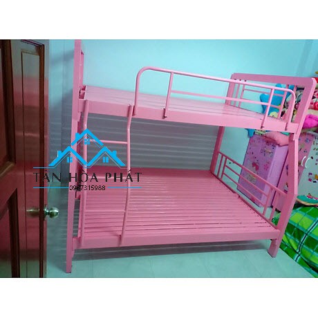 Giường sắt tầng hộp vuông sắt 4x8 kích thước 1M2 X 1M6 và màu sắc (kem và hồng)