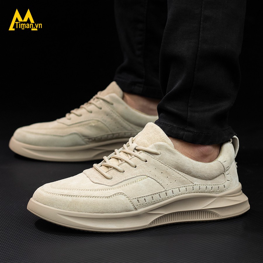 Giày thể thao nam sneaker cổ cao chất liệu da màu đen đế cao cao cấp độn đế đẹp bảo hành1 năm NK19 TIMAN