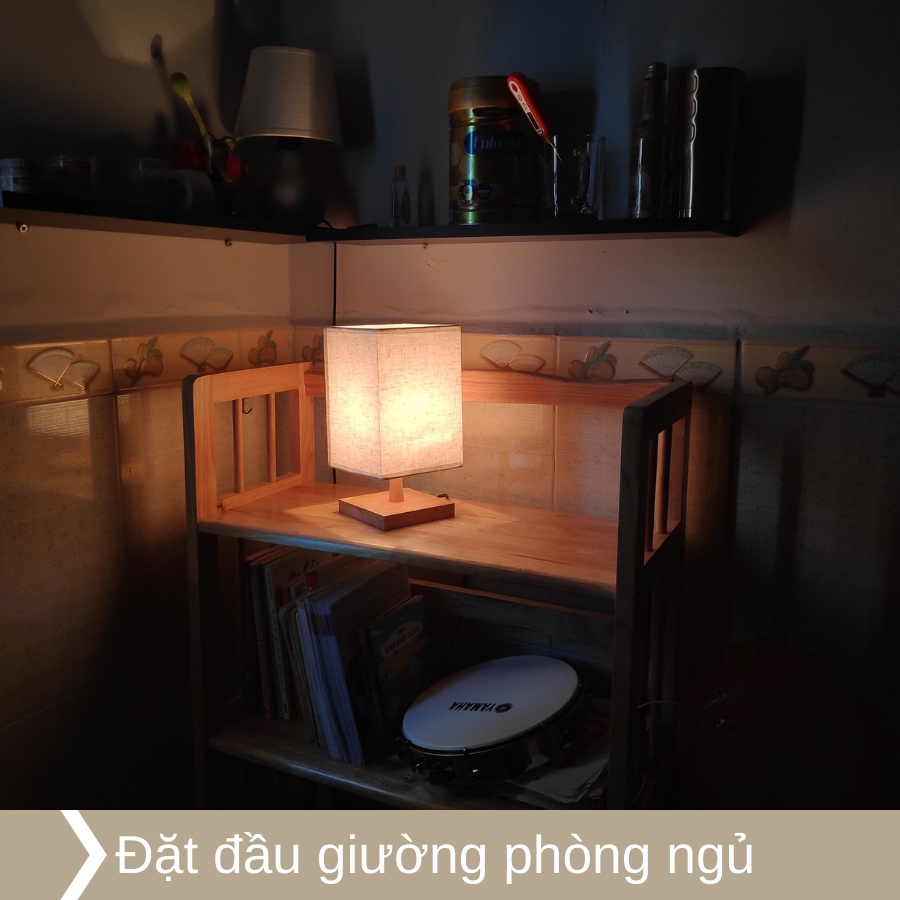 Đèn Ngủ Gỗ Vintage Để Bàn, Tăng Giảm Độ Sáng, LED Ánh Sáng Vàng,Mẫu Vuông,Decor Trang Trí Phòng Ngủ,Phòng Khách, HUTA G3