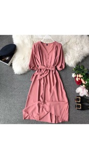 ĐẦM HỒNG THẮT NƠ ULZZANG