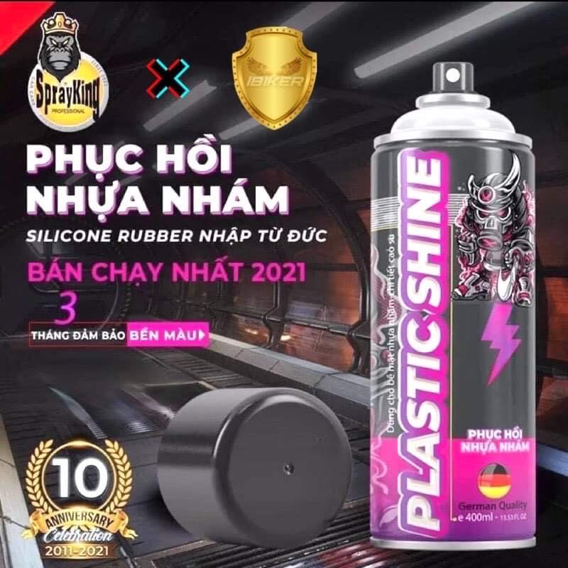 Chai phục hồi nhựa nhám đen SPRAYKING Plastic Shine phục hồi, bảo vệ nhựa nhám, cao su vỏ xe
