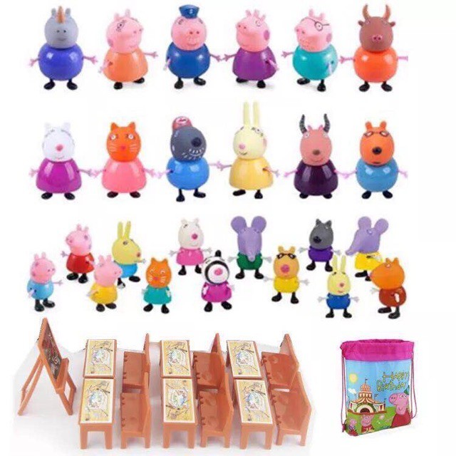 Lớp học Peppa Pig - Loại lớn 21 chú heo + Bộ bàn ghế học