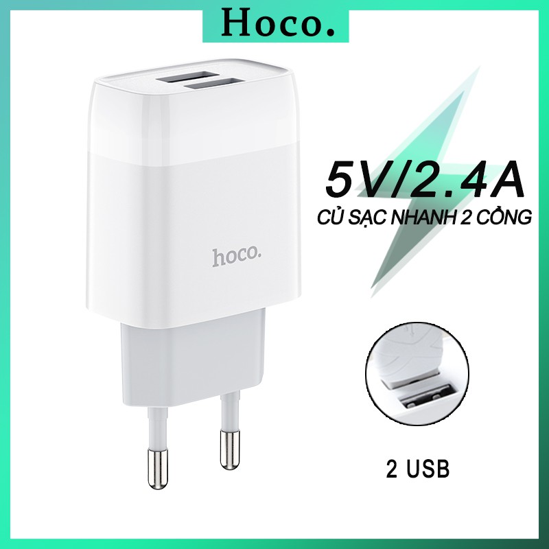 Củ Sạc NHANH 2 CỔNG Cốc Sạc HOCO C73 Phích Cắm EU Cục Sạc Cho OPPO iPhone iPad Samsung Xiaomi Redmi Huawei