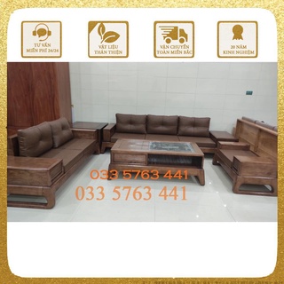 Ghế sofa gỗ sồi nga 100% không pha độn gỗ tạp kích thước 3m2x2m5 phong cách hiện đại - kiểu dáng mới nhất năm