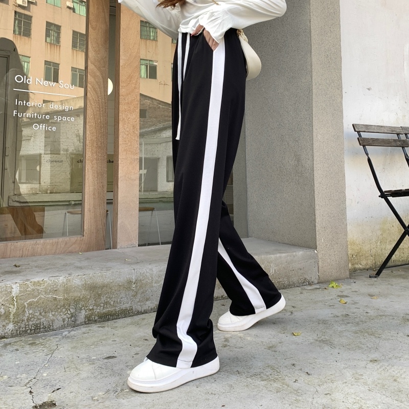 Quần Dài Lưng Cao Ống Rộng Màu Trắng Đen Thời Trang Mùa Thu Cho Nữ