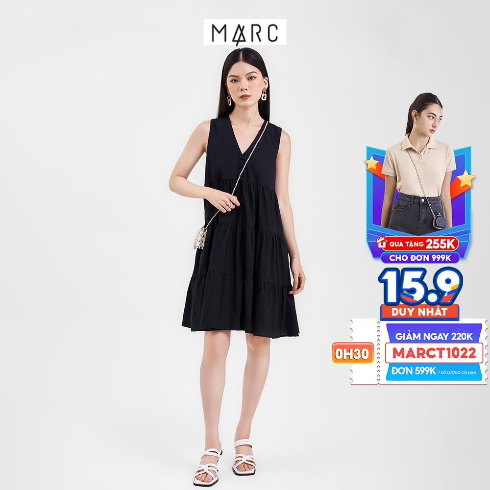 Đầm babydoll nữ MARC FASHION 3 tầng sát nách đính nút CBNH053022