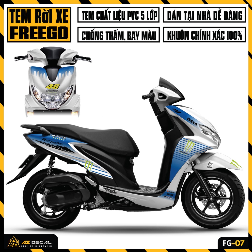 Decal Dán Xe Yamaha FreeGo Mẫu Monster | FG-07 | Tem Chế Xe FreeGo 125 / S Dễ Dán, Chống Nước, Chống Phai