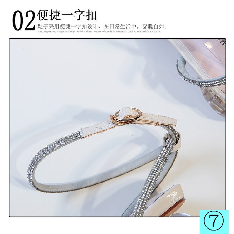 Giày Sandal Gót Dày Vừa Quai Nơ Đính Đá Pha Lê Phong Cách Mới Mùa Hè 2021