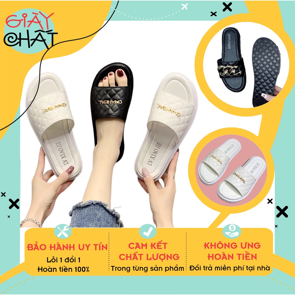 Dép lê nam nữ phối chữ, Dép bánh mì quai ngang độn đế 3p chất mềm đẹp