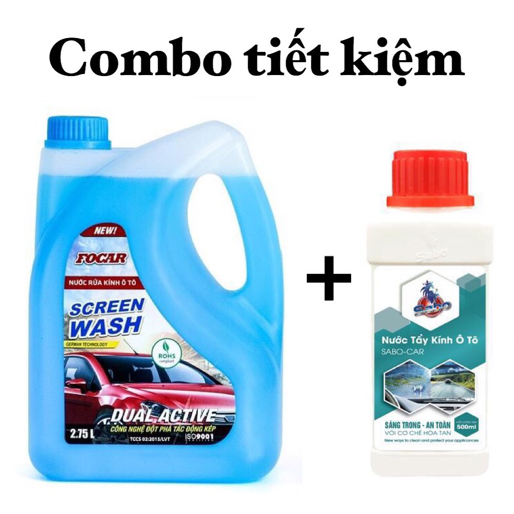 Combo Siêu Tiết Kiệm - Nước Tẩy Ố kính Ô Tô SABO-CAR và Focar Nước Rửa Kính Ô Tô Dùng Hàng Ngày Tiêu Chuẩn Châu Âu