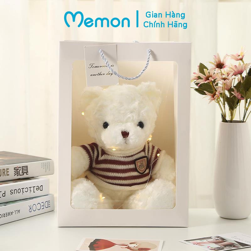 Set Túi Quà Tặng Gấu Teddy Áo Len Lông Xù Cao Cấp Memon