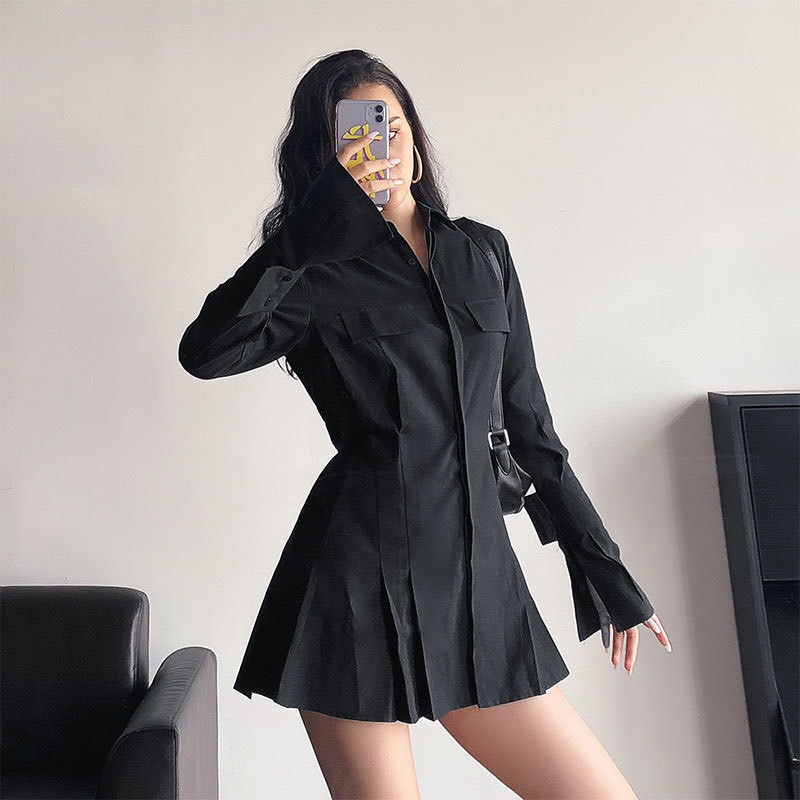 Váy Ulzzang sơ mi dáng ngắn phong cách Hàn Quốc
