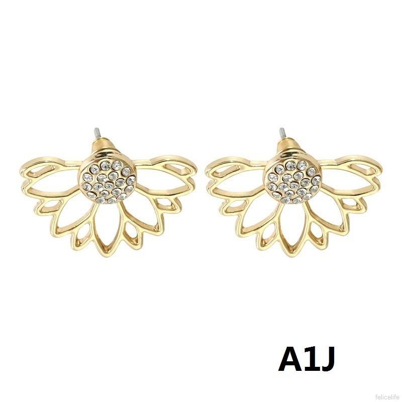 Bông Tai Hoa Sen Đính Đá / Ngọc Trai Giả Thanh Lịch