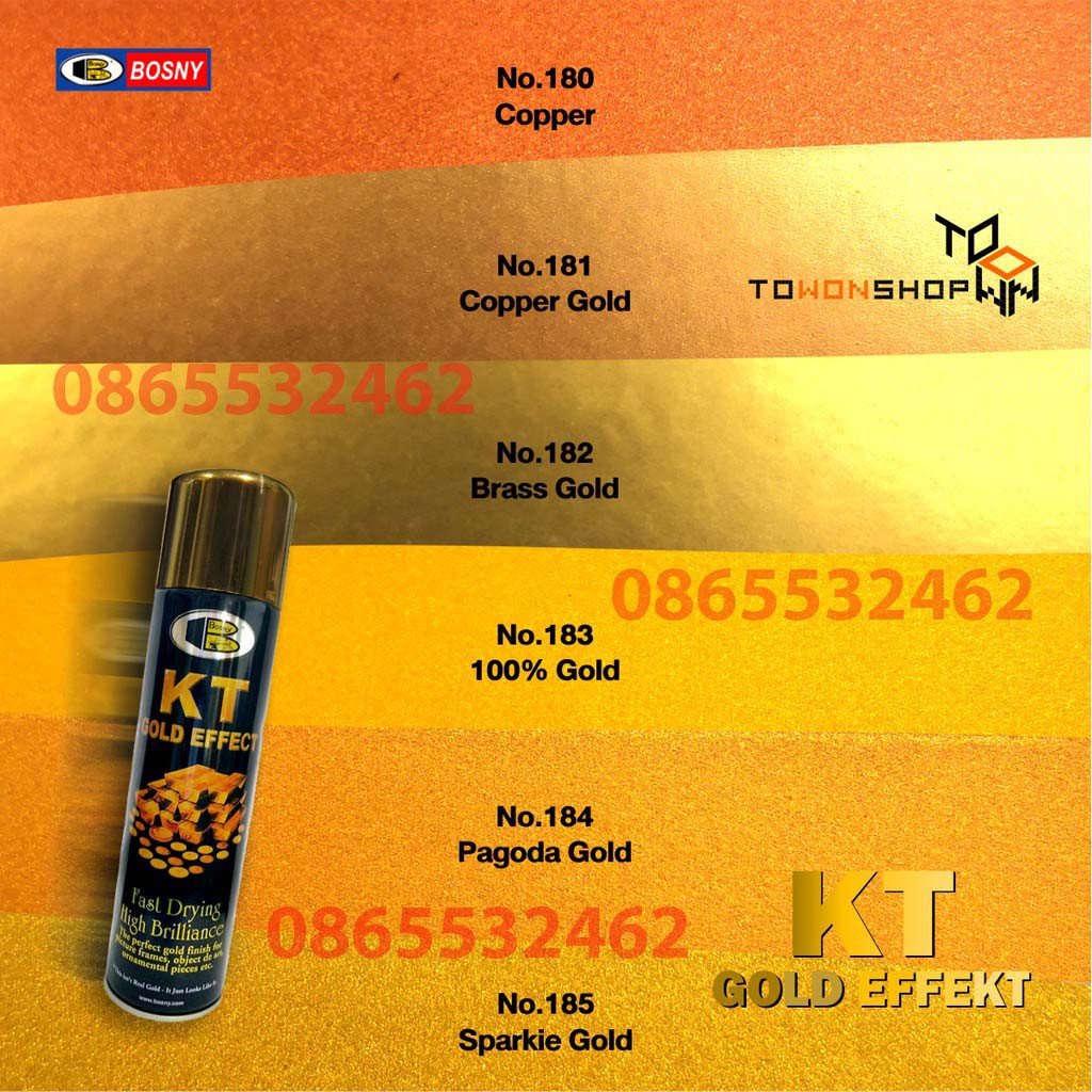 Sơn Xịt Mạ Vàng 18k 24k Bosny KT -Sơn Mạ Vàng Bosny- Sơn Xe Máy - Bình Sơn Phun Mạ Vàng