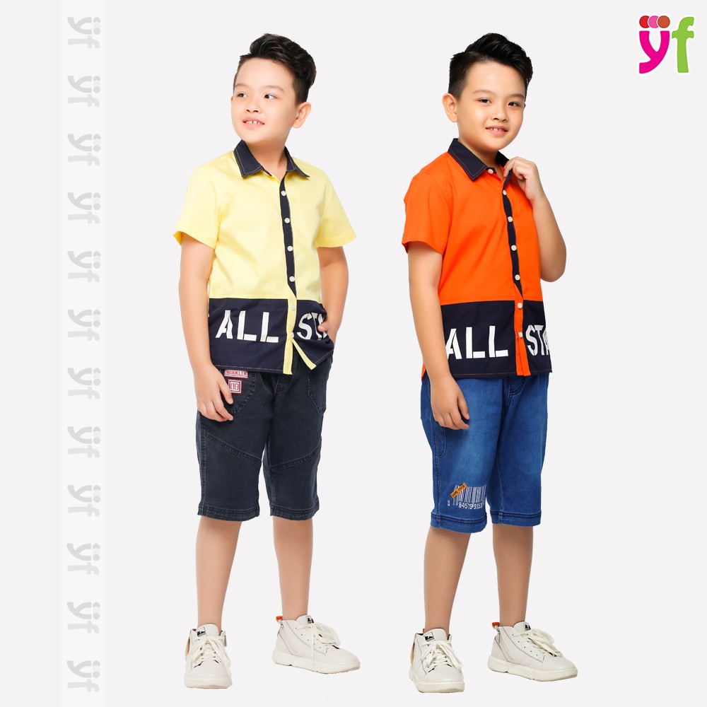 Áo sơ mi bé trai YF in chữ All Star, 2 màu cam &amp; vàng tươi sáng 9AY571