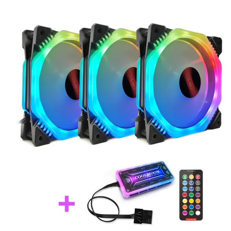 Bộ 3 Fan Case Coolmoon V9 Led RGB 16 Triệu Màu, 366 Hiệu Ứng - Kèm Hub Và Remote