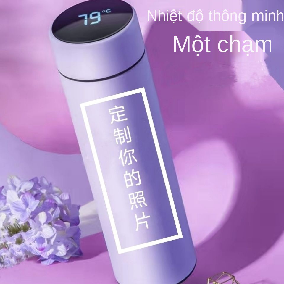 Cốc giữ nhiệt có in ảnh tùy chỉnh bằng inox 304 đựng nước cách chân không thông minh dung tích lớn dành cho học si