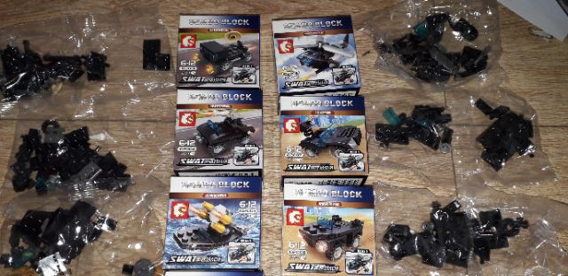 Sét 10 hộp LegoSWAT 10200 xe tàu lắp ráp kết hợp thành trực thăng Swat