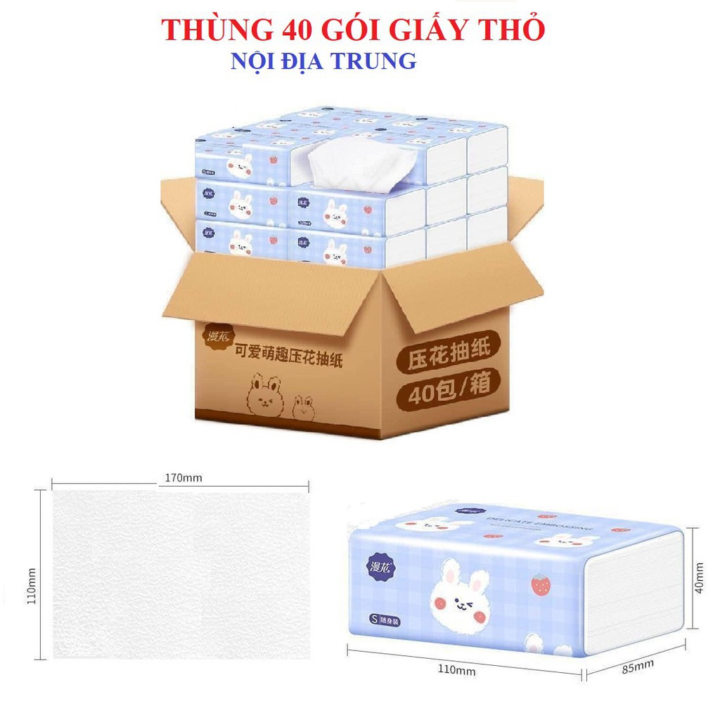 Thùng 40 gói giấy ăn rút hình thỏ, dai dai, mềm mịn, cute, dễ thương
