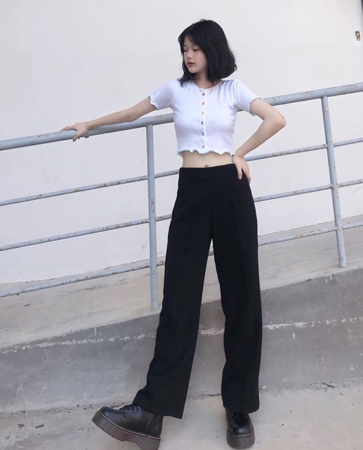 ] Quần tây culottes ống suông nữ khoá trước  Quần hack chân siêu đỉnh